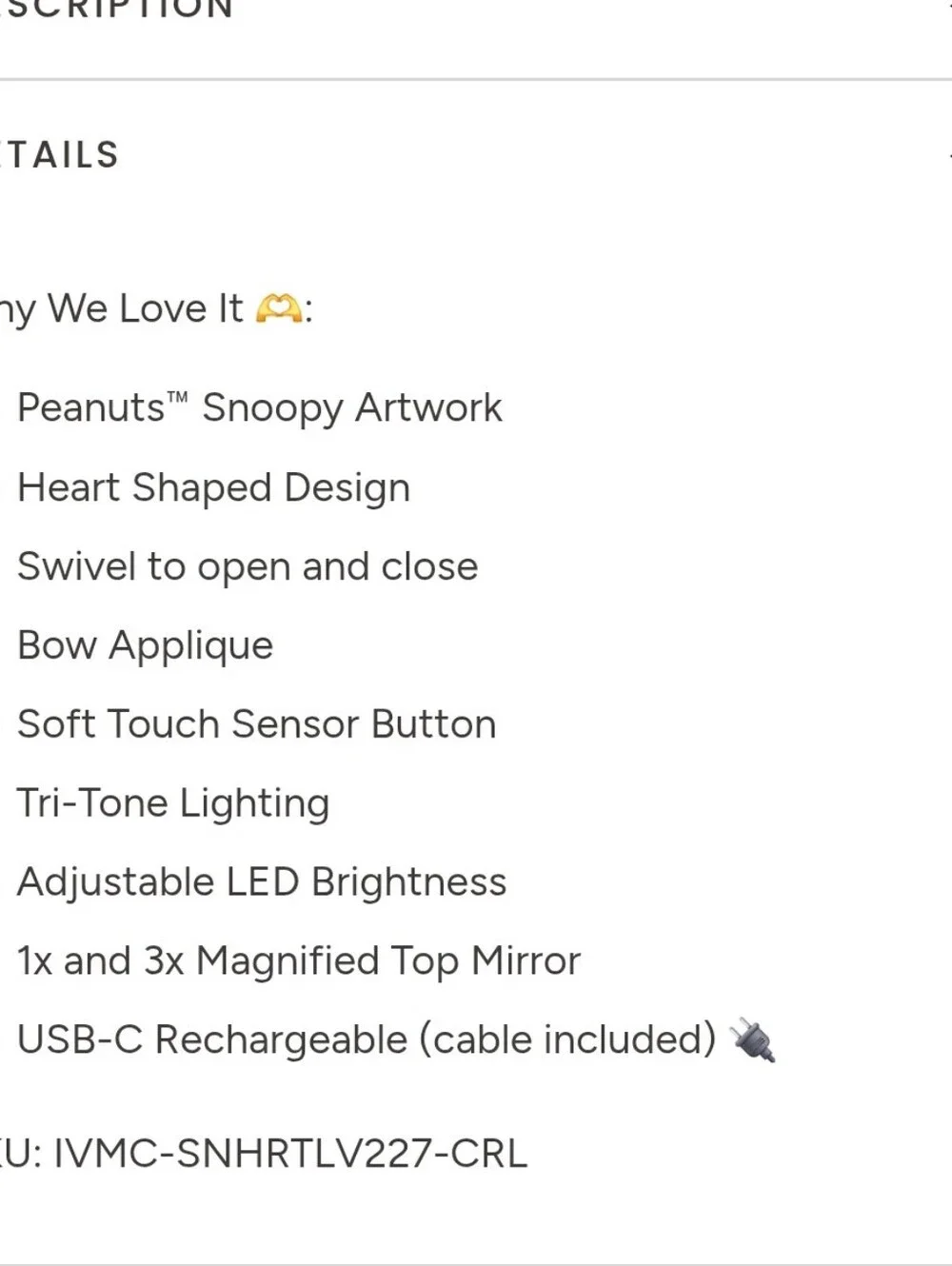 Impressions X Peanuts Snoopy Swivel Heart LED Compact Mirror